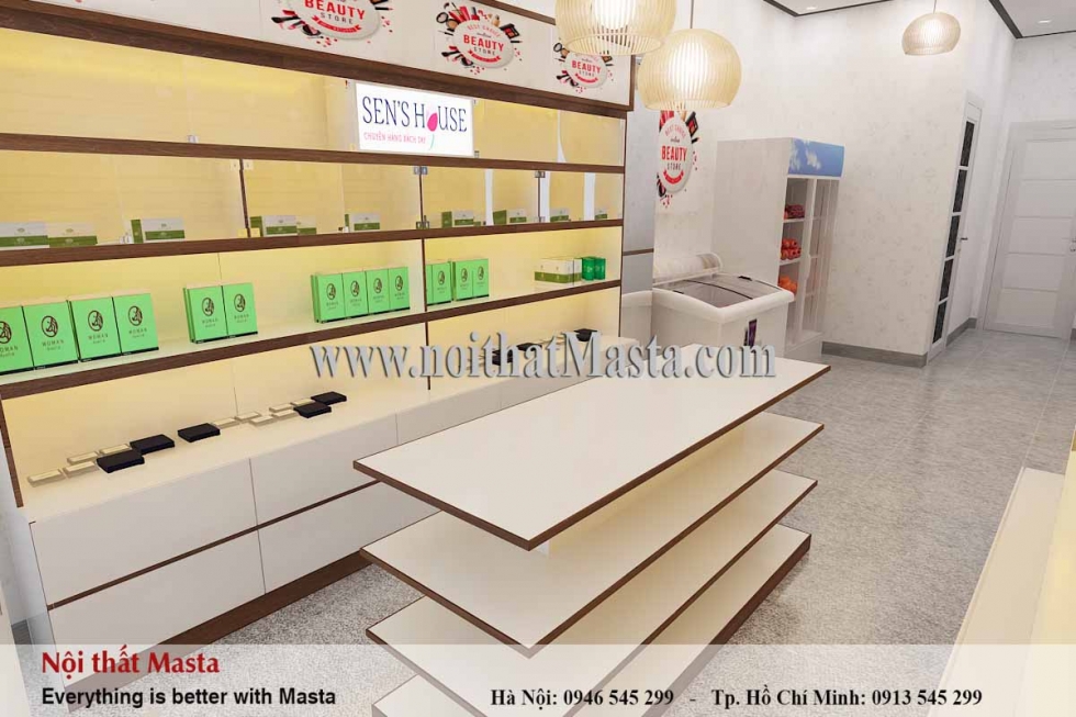 Kệ giữa nhà của shop mỹ phẩm anh Khôi